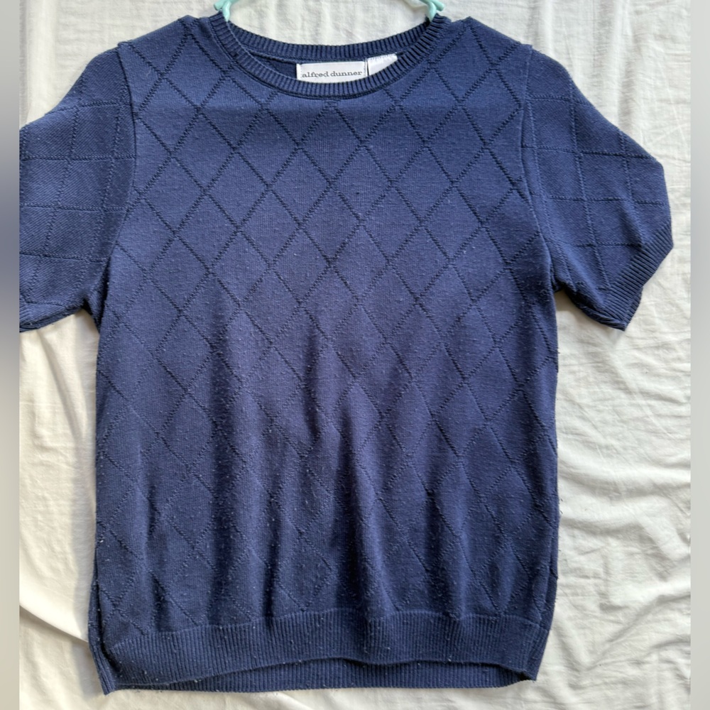 Alfred Dunner Navy Textured Knit Top